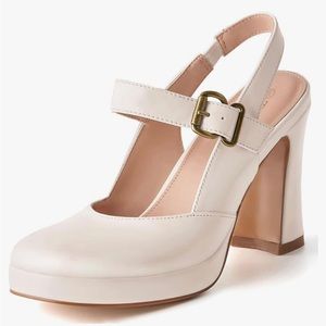 Off White patent leather high heeled Mary Janes. New, never worn size 8.5